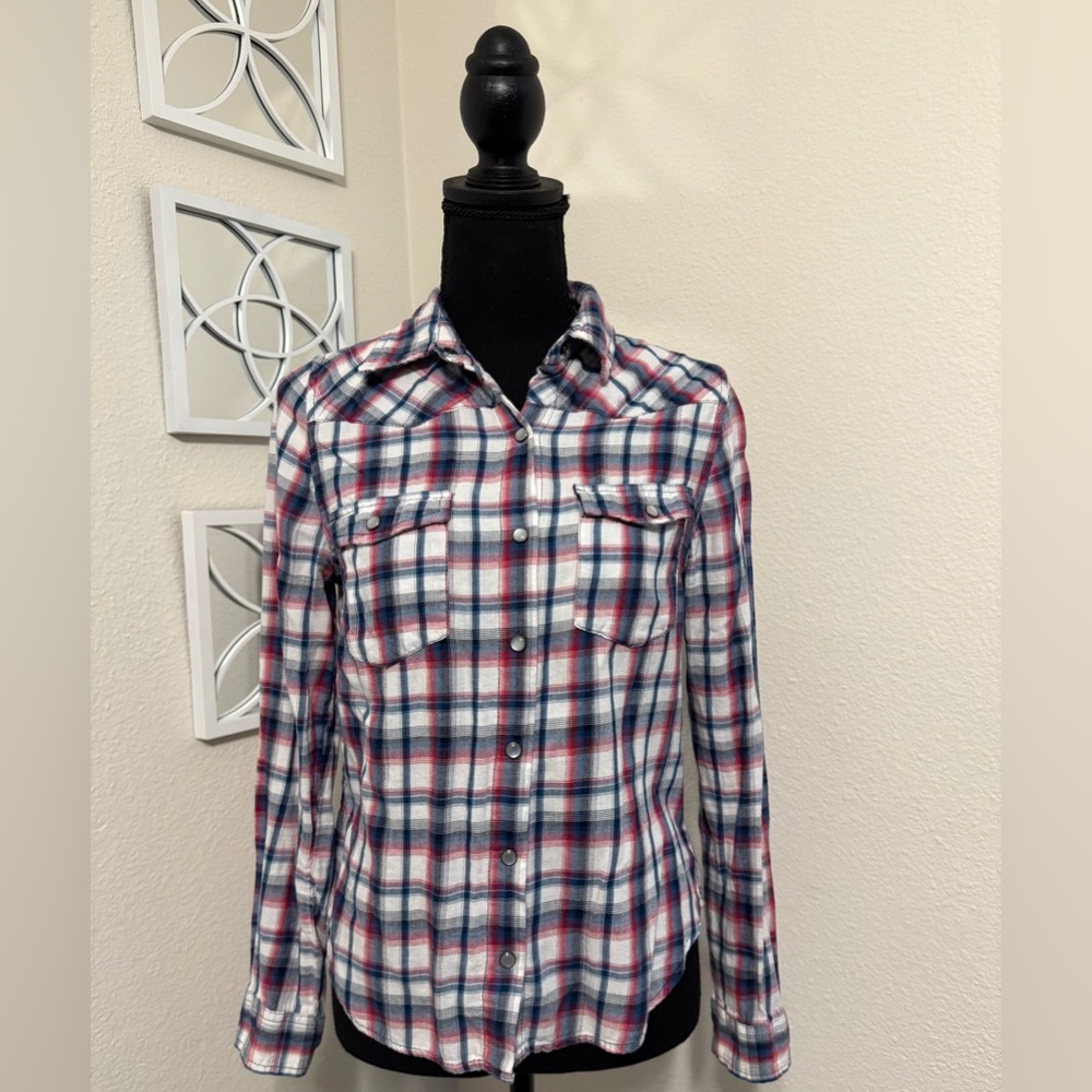Forever 21 Blue/White Plaid Long Sleeve Button/Down Shirt Size Small